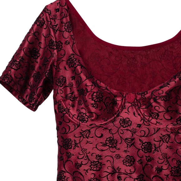 Sundazed (Italy) Floral Velvet Satin Polyester Bustier Top Bordeaux : XS - Picture 6 of 9